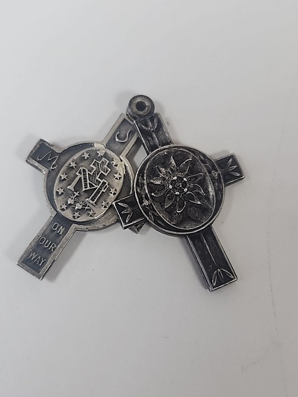 Fold-Out Cross with Our Lady of Mount Carmel, the Sacred Heart 925 Sterling